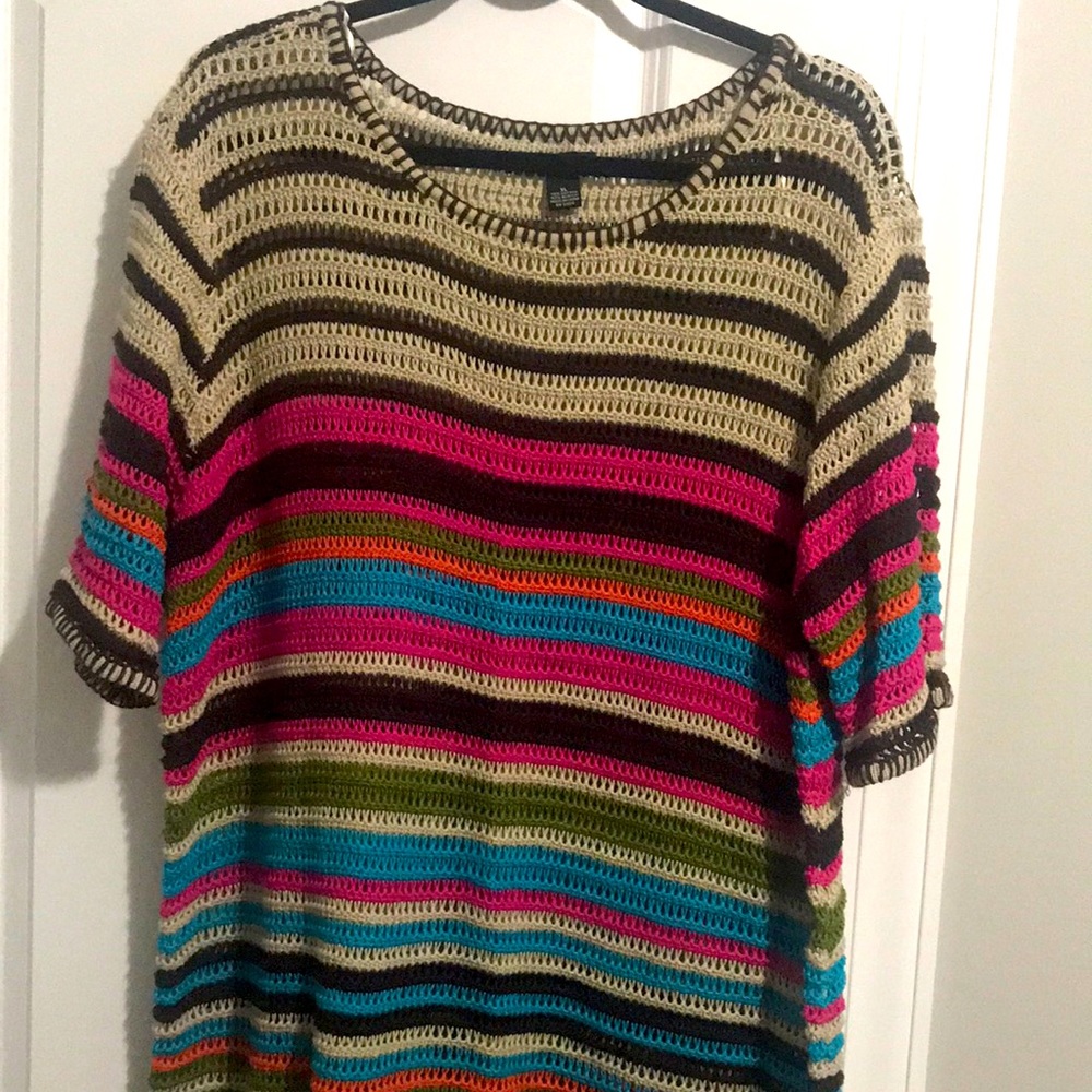 NEW DIRECTION WOMAN over size knit Tee Shirt sweater multi color size XL NWOT